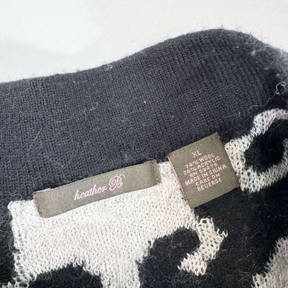 Heather B Sweater Womens XL Black Wool Blend Artsy Cardigan Open Front Snap Top - Picture 3 of 7
